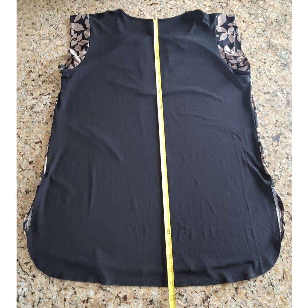 2/$15 PerSeption Concept Womens Black Tan Leaf Print Top Keyhole Neck Size XL - Picture 11 of 14